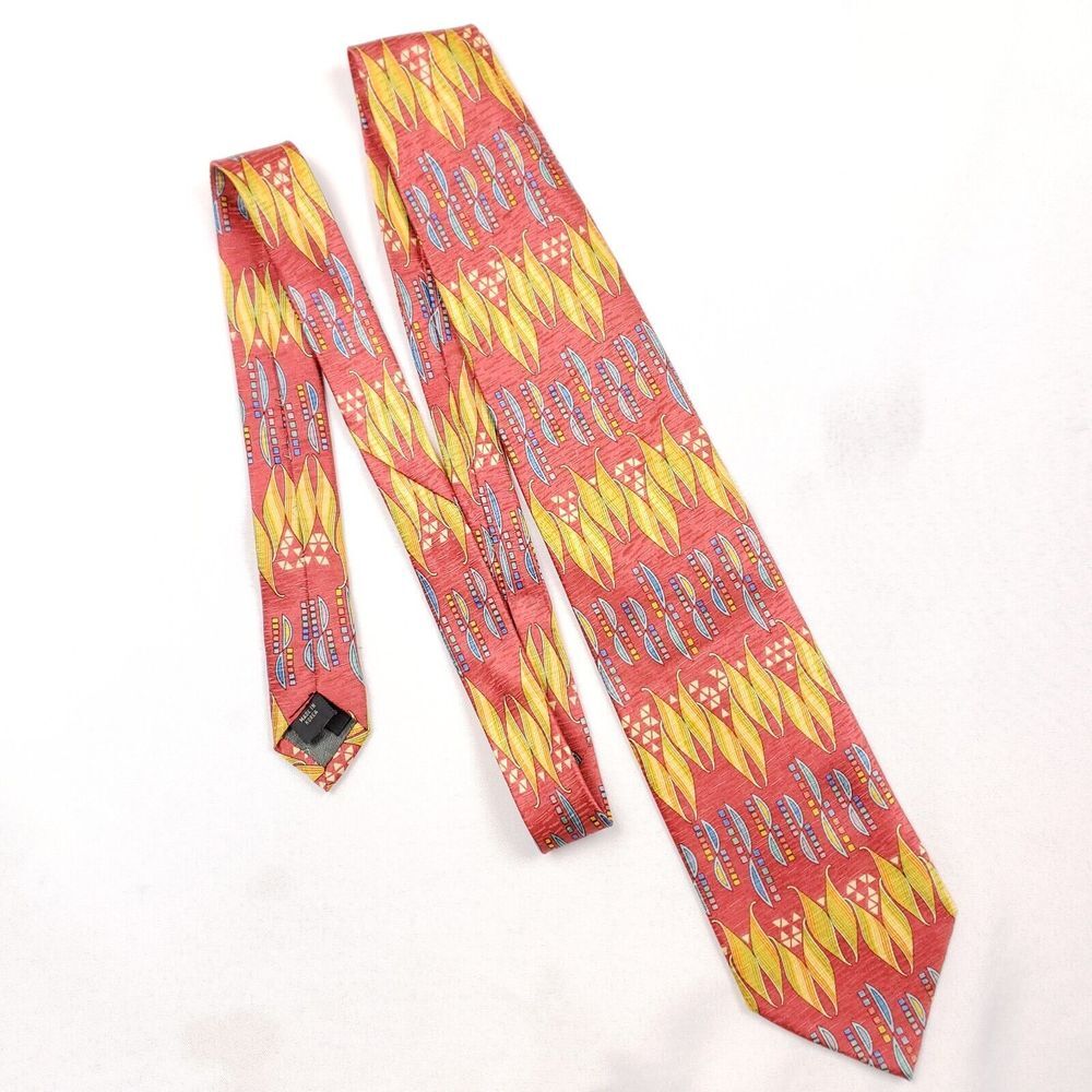 Daniel De Fasson Designer Tie - Abstract Geometric Print Bold Colors Silk Men